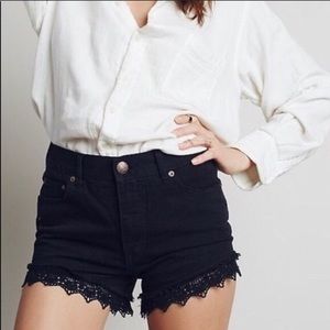 Free People black lace trim jean shorts 31